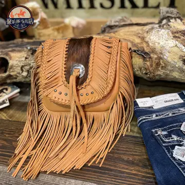 Montana West Western Crossbody Bag Leather Fringe Denim Purse for