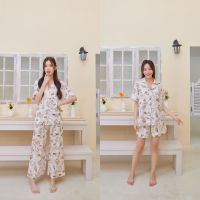 ชุดนอน Muslin pajamas  ชุดนอน  ซาติน Silk Satin ผ้านุ่มลื่น ใส่สบาย ( รุ่น T1041,N1041 )