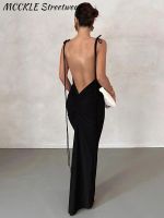 【CW】☋✳☁  Backless Womens Sheath Female Dresses Ruched Eveing Robe 2023