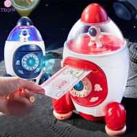 TEQIN new Space Rocket Piggy Bank For Boys Girls Atm Password Fingerprint Auto Scroll Paper Coin Bank Money Saving Box For Gifts