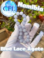 Blue Lace Agate กำไลหินแท้บลูเรซอาเกต โมรา สีน้ำเงิน ขนาดเม็ด(10.5-11 มม.) หินแห่งความสมดุล สร้อยข้อมือหินแท้ หินนำโชค หินธรรมชาติ นำเข้าNamibia