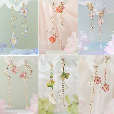 Trendy Statement Earrings Asymmetric Blossom Earrings Floral Dangle Earrings Aura Long Earrings Sweet Fairy Earrings