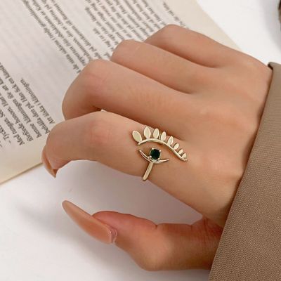 [COD] European and ins devils eye ring female retro fashion micro-inlaid zircon geometric opening index finger
