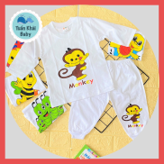 COMBO 3 bộ quần áo thun cotton Susu Mẫu Dài Trắng Bo Gấu Size 1 -8 cho bé 5