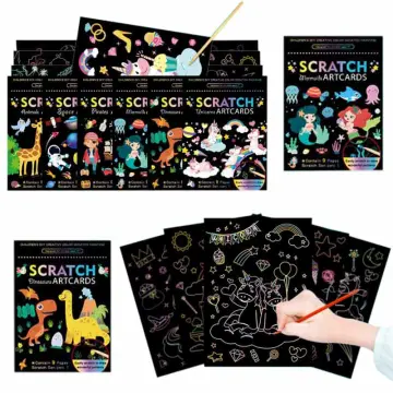 10pcs/set Colorful Scratch Art Paper With Dinosaur & Animal Themes  Including Wooden Stylus