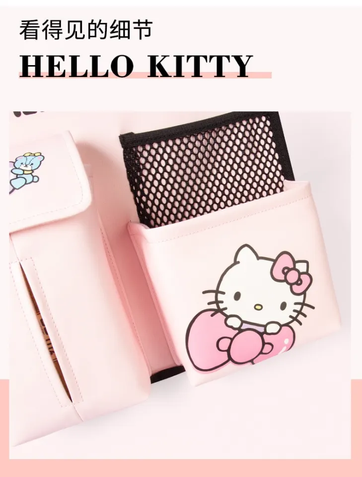 Kawaii Hello Kitty Car Seat Back Organizer Anime Multi-Pocket Bottle Holder  Tissue Storage Bag Auto