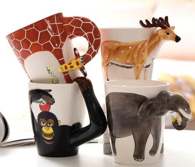 【High-end cups】3D มือวาดแก้วเซรามิกบริสุทธิ์มือวาดสัตว์ถ้วยการ์ตูนถ้วยทาสีถ้วยกาแฟ