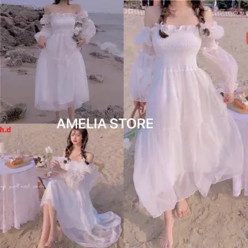 Váy trắng đi biển đẹp trễ vai nữ tính  mẫu mới   Lami Shop