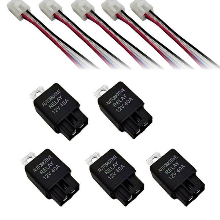 5Piece 40AMP DC Car A/C Relay Fan Relay and Harness 14 AWG Wires 4PIN