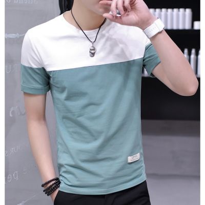 CODTheresa Finger Men Slim Fit Fashion T-Shirt Stripe Print Tee Man Casual Summer Korean Short Sleeve Top Round Neck Tees for Man