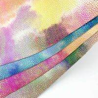 4PCS Colorful Tie-dye Vinyl PU Leatherette Sewing Fabric Shiny Waterproof DIY Craft Hair Bow GIFT Earring Handmade Decor Bundle Note Books Pads