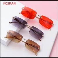 KONSIRAN แฟชั่น UV400 ชัดเจน แว่นกันแดด Ocean Lens เฉดสี แว่นกันแดดทรงสี่เหลี่ยมผืนผ้าไม่มีขอบ ตกแต่งเสือชีต้า