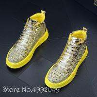 HOT★2021ผู้ชาย Bling Studded Rivet Spike High Tops สบายๆแพลตฟอร์มรองเท้ารองเท้า Loafers ชายกีฬารองเท้าผ้าใบ Zapatos Hombre