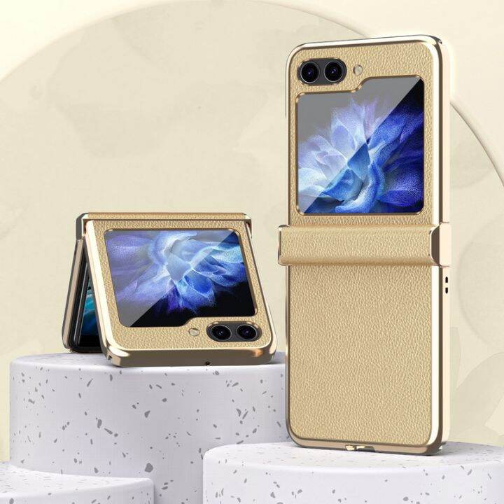 ineater-เคสแข็งกันแรงกระแทกหนัง-pu-หรูหราสำหรับ-samsung-galaxy-z-flip5-flip4