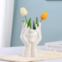 【LZ】▥▣♘  Único rosto vaso de cerâmica estátua flor vaso moderno minimalismo estilo nórdico rosto vasos cabeça busto em forma para decoração escritório em casa