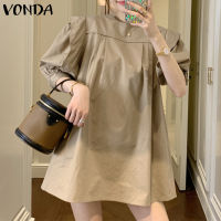 (3 Days Delivery) VONDA ชุดเดรสวันหยุดแขนยาวครึ่งแขนของผู้หญิง,มินิเดรสจับจีบแฟชั่นแนวเกาหลีลำลอง  (สาเหตุเกาหลี)