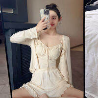 Ao Dai Sweet Halter Sleepwear ผู้หญิงฤดูร้อน 2023 ผ้าฝ้ายใหม่ Modal น่ารักนอกสวมใส่สามชิ้นบ้านสวมใส่ฤดูใบไม้ร่วงและฤดูใบไม้ผลิ ใหม่