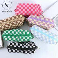 RONGLA เคสเครื่องอาบน้ำอุปกรณ์จัดเก็บแบบมีซิปเรียบง่ายนุ่มลายตารางผู้จัดแต่งหน้าท่องเที่ยว Tas Kosmetik กระดานหมากรุกกระเป๋าเก็บของกระเป๋าใส่เครื่องสำอางค์ถัก