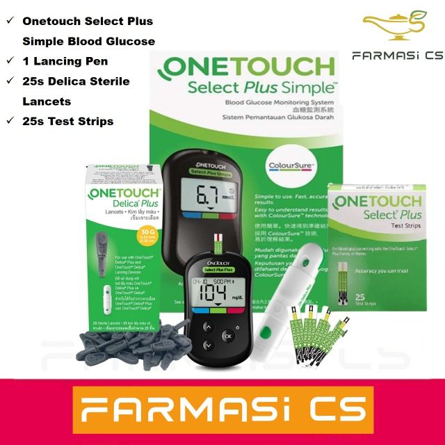 OneTouch Select Plus Simple Glucometer, FREE 10 Strips + 10