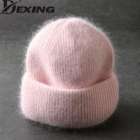 2022 Fashion Fabbit Fur Soft Warm Fluffy Winter Hat for Women Angora Knitted Hat Skullies Beanies Female Bonnet Woman Knit Cap