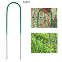 100 ชิ้นหญ้าเทียมสนามหญ้าเหล็กรูปตัวยู Pins Garden Stakes เดิมพันตอกสำหรับรั้วสวนพื้นดิน