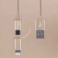 ** Super Sale ** สายชาร์จ Targus รุ่น ACC99507AP ALU Series 2-in-1 Lightning and Micro USB Cable (Gold)