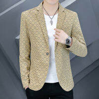 Blazer Hombre Vintage เกาหลี Design Slim Men พิมพ์เสื้อสูท Stage Party Street สวมปุ่มเดียวชาย Casual Blazers Coat