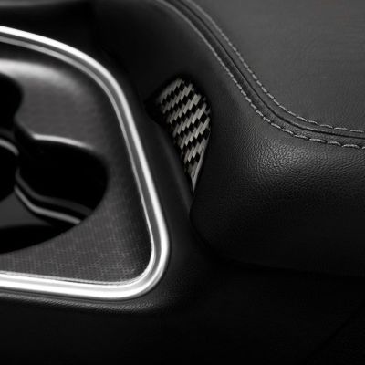 คาร์บอนไฟเบอร์สำหรับ Dodge Challenger 2015-2021อุปกรณ์เสริมภายในรถที่เท้าแขนตรงกลางกล่องปุ่มฝาครอบสติกเกอร์
