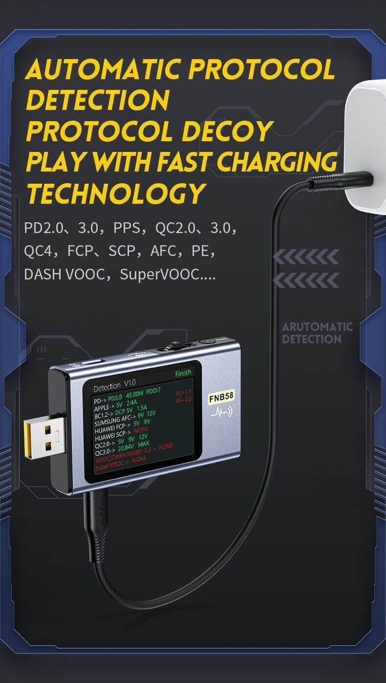 ระบบที่ทดสอบ USB FNB48 FNB58 FNIRSI โวลต์มิเตอร์แอมมิเตอร์การตรวจจับการ ...