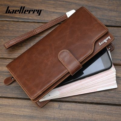 （Layor wallet）  Baellerry Men PU Leather Wallets Large Capacity Driver License Phone Pocket Wallet Casual Male Clutch Long Zipper Coin Purses