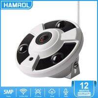 Hamrol 5MP 2MP ICsee Wifi กล้อง1.7เลนส์ตาปลามิลลิเมตร Panoramic แบบไร้สาย/กล้องมีสายเสียงบันทึกการตรวจจับการเคลื่อนไหว XMeye Cloud