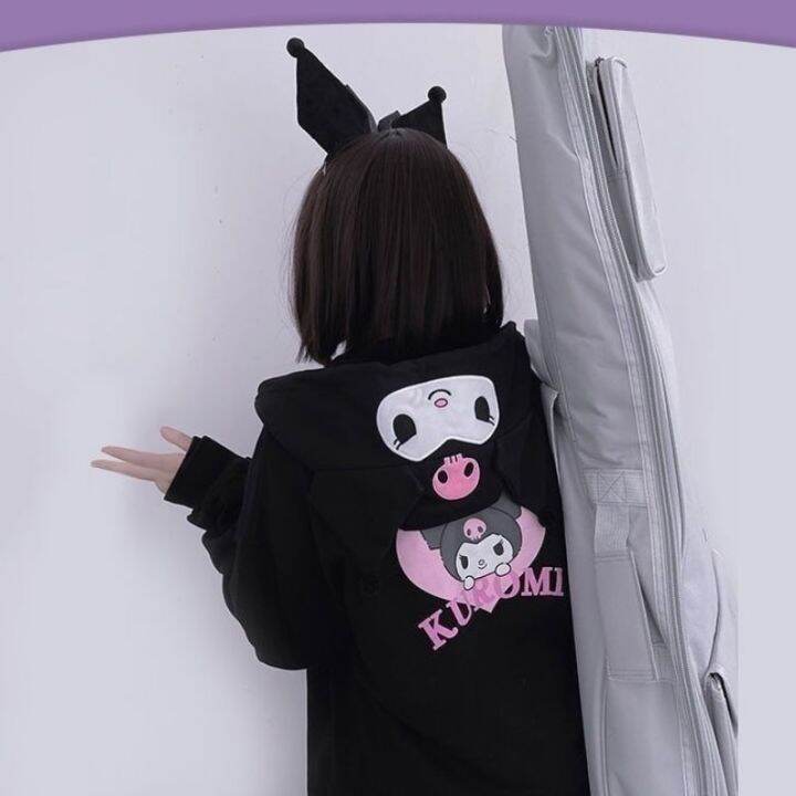 sanrio-เสื้อฮู้ดญี่ปุ่น-kuromi-น่ารักหลวม-เสื้อสเวตเชิ้ตปักลายการ์ตูนเด็กหญิงเสื้อโค้ทเสื้อคาดิแกนนักเรียนทำนองเพลงของฉัน