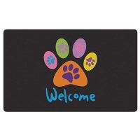 Welcome Paws Black Decorative Floor Mat Puppy Dog Kitty Cat Greeting Doormat