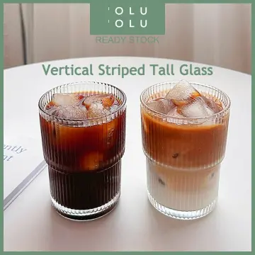 Vertical Stripes Glass Cup Set, Origami Style Drinking Glasses