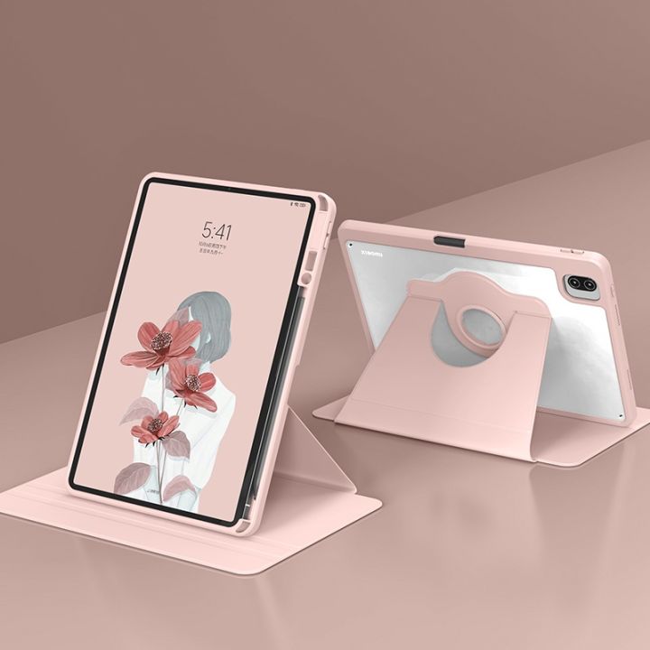 สำหรับ-xiaomi-pad-5เคส-แผ่น5-pro-เคสที่มีที่วางปากกา2021-11นิ้วที่ตั้งอะคริลิคการหมุน360โปร่งใสเปลือกแข็งหลังเคสซัมซุงปลุกอัตโนมัติสำหรับ-xiaomi-mi-pad-5-pad-5-pro-11นิ้ว2021