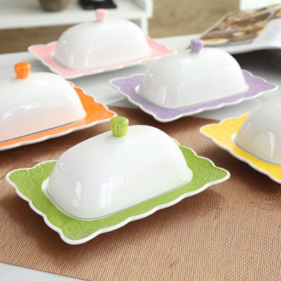 Ceramic Cheese Board and Tray with Cover Butter Box Kitchen Organizer Dessert Container Accessories Tableware Dish Plate Tools