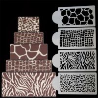 4pcs/Lot Plastic Animal Veins Spray Molds Coffee Cookie Cake Chocolate Printing Stencil DIY Candy Fondant Open Flower Template Rulers  Stencils