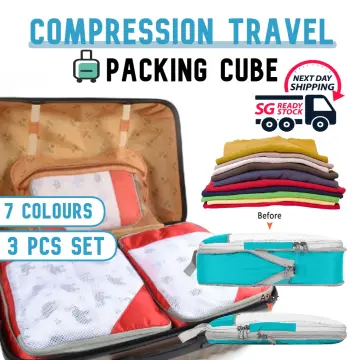 Hodo SG Store 4pcs Foldable Travel Compression Packing Cube Set for  Suitcases 3 Compressible Packing Cubes & 1 Shoe Bag