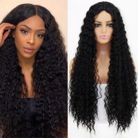 Synth Curly Wig สำหรับผู้หญิงผิวดำ 28 นิ้วสังเคราะห์ผม Afro Curly วิกผมทนความร้อนหยักวิกผมสำหรับผู้หญิงทุกวันคอสเพลย์ปาร์ตี้