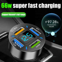 66W 4พอร์ต USB Car Charger Fast Charging PD Quick Charge 3.0 USB C Car Phone Charger Adapter สำหรับ 13 12 Xiaomi Samsung