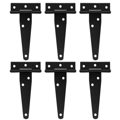 6pcs 4 Inch T Shape Rustproof Iron Light Duty Shed Hinge Gate Strap Hinge Door Gates Hinges (Black)