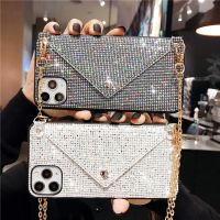 Luxury Flash drilling Phone Case For iphone 13 12 11Pro Max XR X XS Max 7 8Plus Wallet Card stand Soft TPU Back Cover With Chain