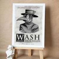 Vintage Poster Plague Doctor Wash Your Hand Sign Retro Punk Magic Wall Art Bathroom Canvas Painting Print Halloween Office Decor