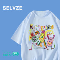 SELVZE เสื้อแขนสั้นสำหรับผู้หญิงพิมพ์ลายกราฟฟิตีแปลกๆตัวอักษรเกาหลี A2655