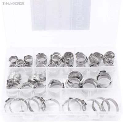 ✺❧ 70Pcs 304 Stainless Steel Single Ear Stepless Hose Clamps Clamp Assortment Kit Crimp Pinch Rings for Securing Pipe Hoses