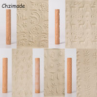 Chzimade Flower Leaves Embossed Pottery Clay Roller Pin Tools Wooden Polymer Ceramic Clay Sculpting Rolling Stick Handmade Tool