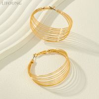 【YP】 Layered Metal Wire Earrings Hoop Fashion Jewelry New Styles Accessories Gifts 2023462