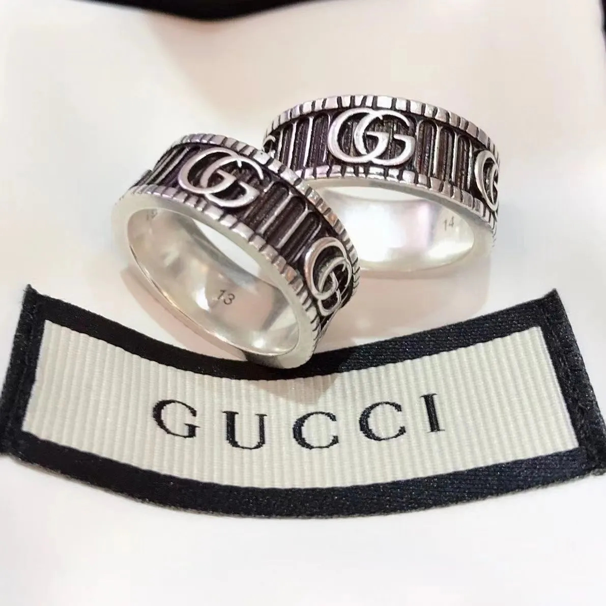 Gucci female 925 sterling silver ring double G sense of men and women  lovers buddhist monastic discipline senior index finger ring jewelry ins't  rub off 