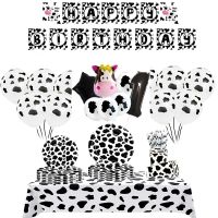 【JIU YU】✻♂❏  Farm Cow Theme Wedding Plastic Tablecloth papel descartável Copo Guardanapos animal vaca balão suprimentos para piquenique 1-9 Birthday Party