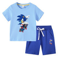 Sonic The Hedgehog ชายแขนสั้นเสื้อยืดกางเกงขาสั้นชุดฤดูร้อนผ้าฝ้ายเด็กแขนสั้น Fifth กางเกง2Pcs เสื้อผ้าเด็ก Set